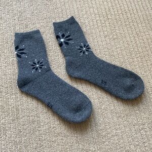 Long Socks Wool, long crew ankle socks dark grey, size 8, S/M